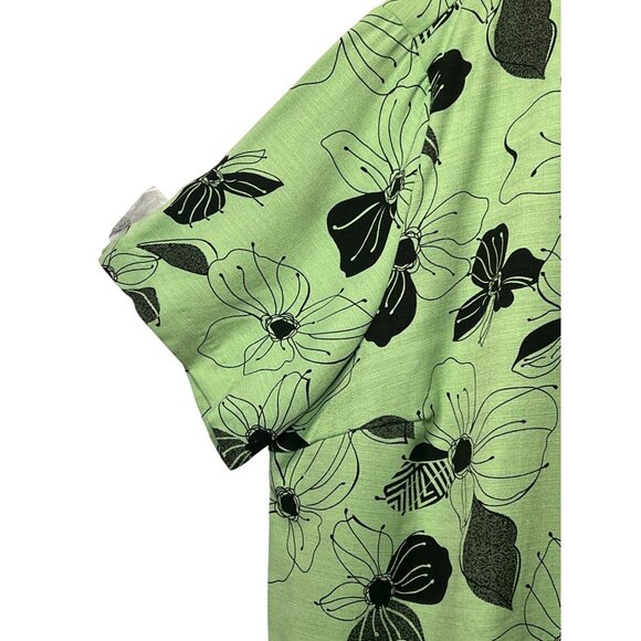 Maggie Barnes Womens Plus Size 3X Green Floral Button-Front Blouse w/ Black Tank - Picture 5 of 16